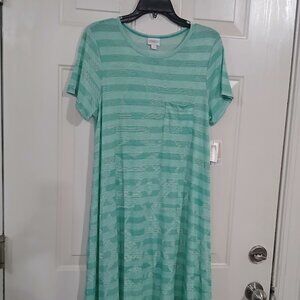 Lula Roe Carly Dress  Short Sleeve High Low Geo Size S Mint Green